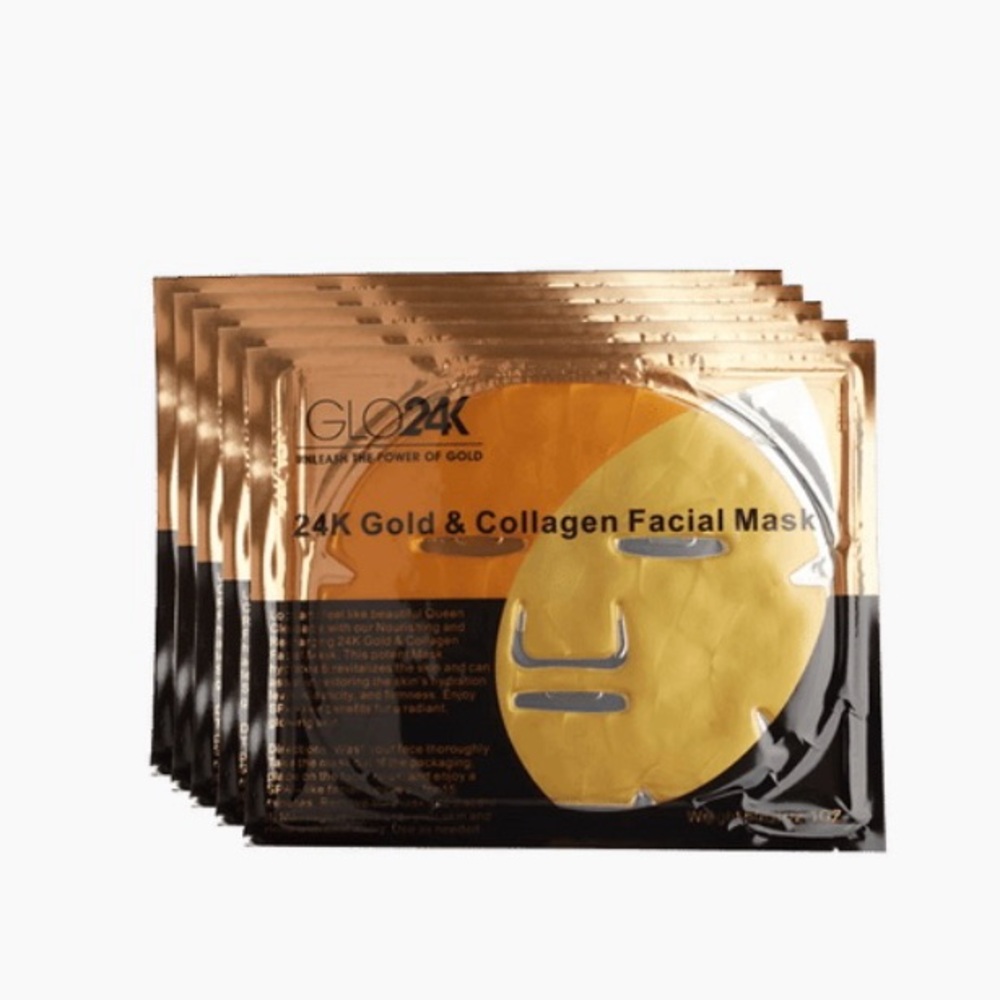 GLO24K 24K Gold & Collagen Facial Mask, Face Mask, Facial Sheet Masks, (5-Pack)